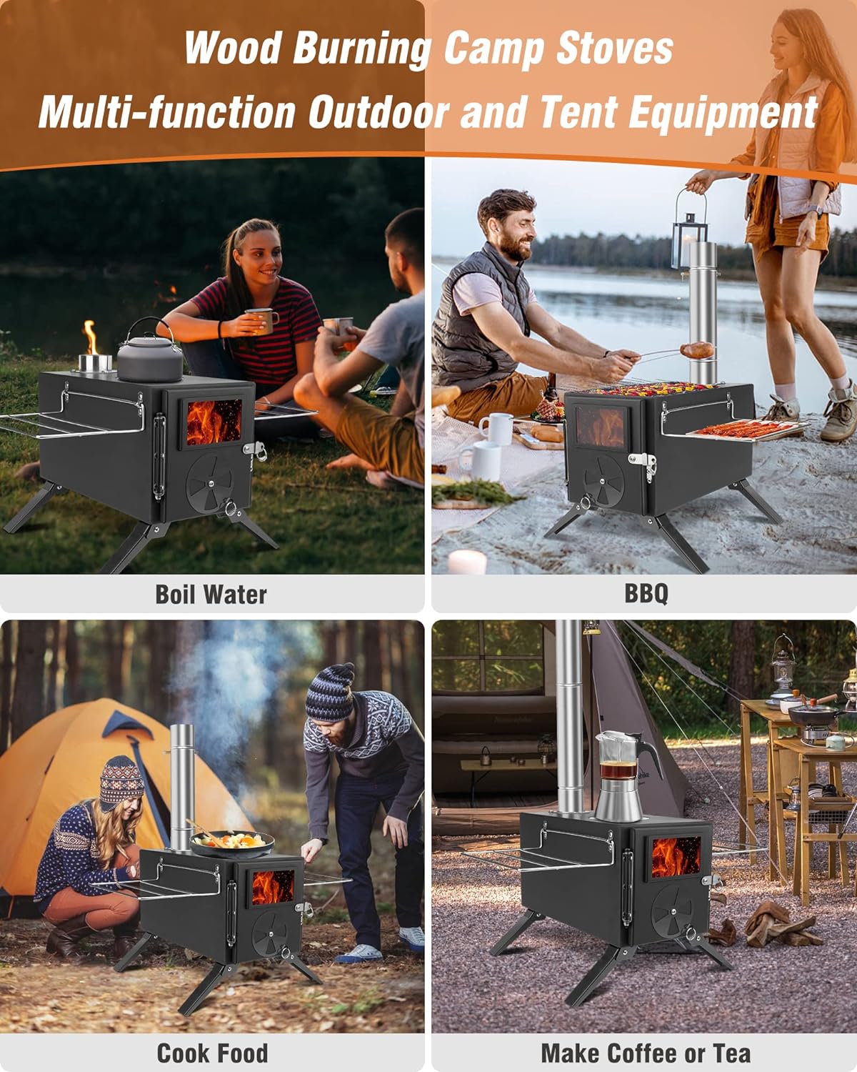 Portable Wood Burning Stove with Chimney Pipes A53595