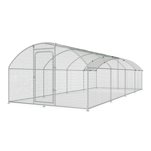 Large Metal Chicken Coop Walk-in Poultry Cage Chicken Run Pen Dog Kennel with Waterproof and Anti-Ultraviolet Cover (9.8' L x 19.7' W x 6.4' H) M711
