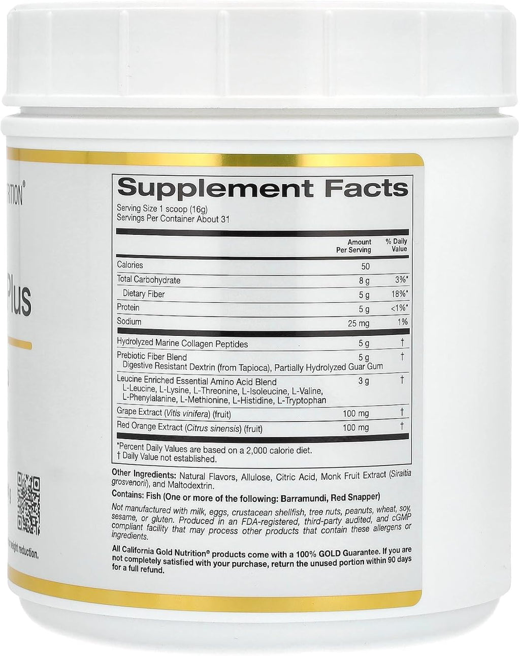 Hydrolyzed Marine Collagen Peptides with Fiber and Essential Amino Acids, Watermelon Yuzu, 1.09 lb L922