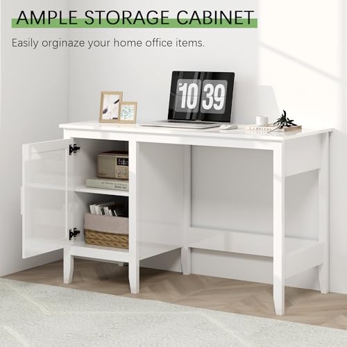 White Rattan Wood Desk with Drawers and Cabinet N564