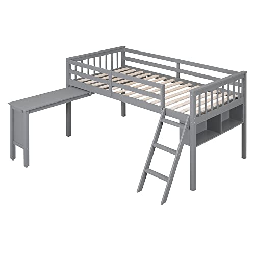 White Full Size Low Loft Bed with Desk and Chair P95809