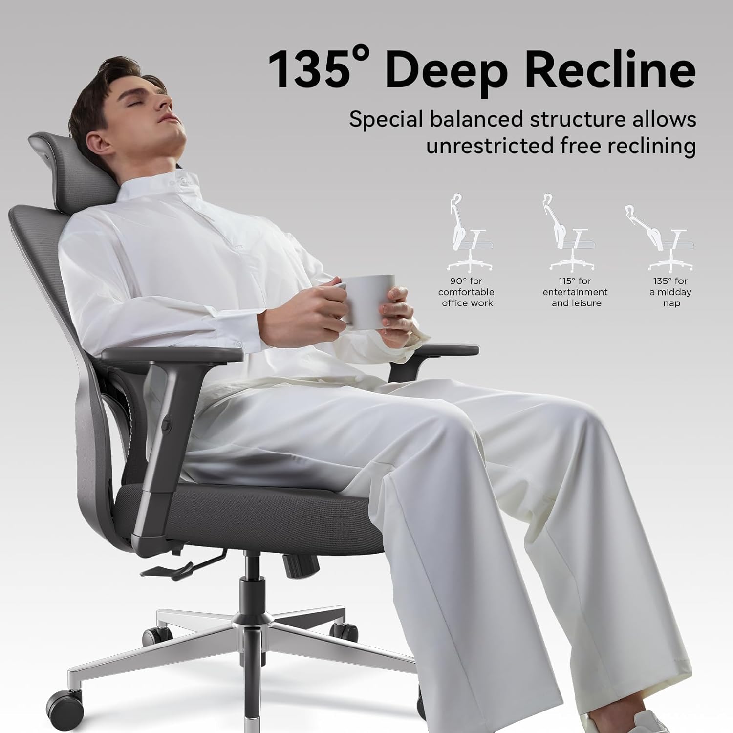 Black Ergonomic Swivel Office Chair with Adjustable Armrest and Headrest J7574