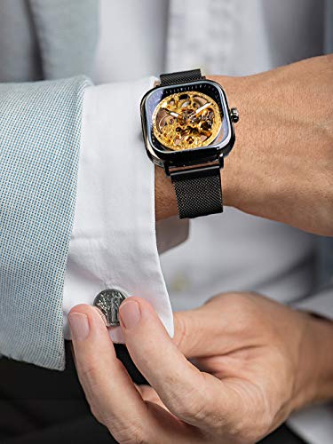 Golden Automatic Mechanical Wrist Watch with Stainless Steel Transparent Dial T519