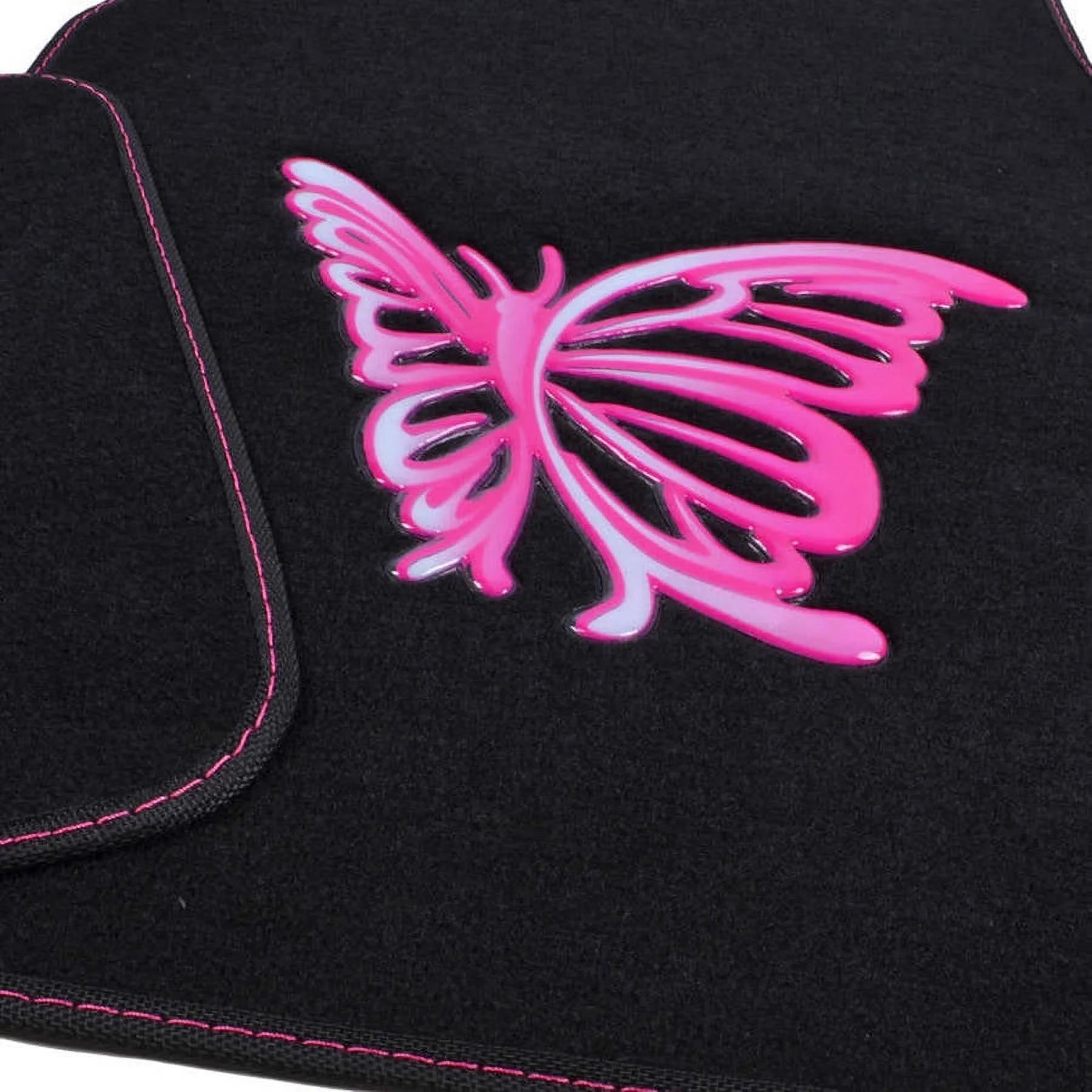 Pink Butterfly Design Carpet Car Floor Mats Full Set with Rubber Backing W424