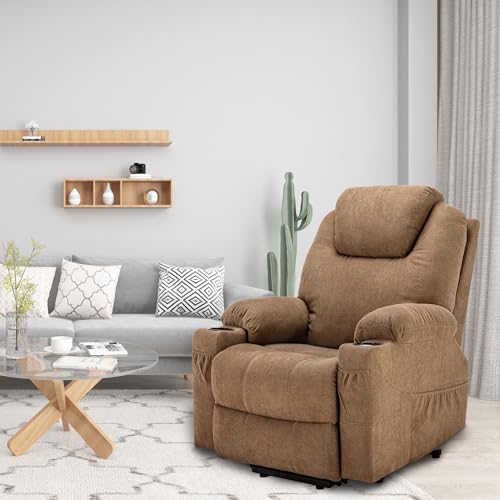 Light Brown Fabric Power Lift Recliner Chair with Heat and Massage Z370350