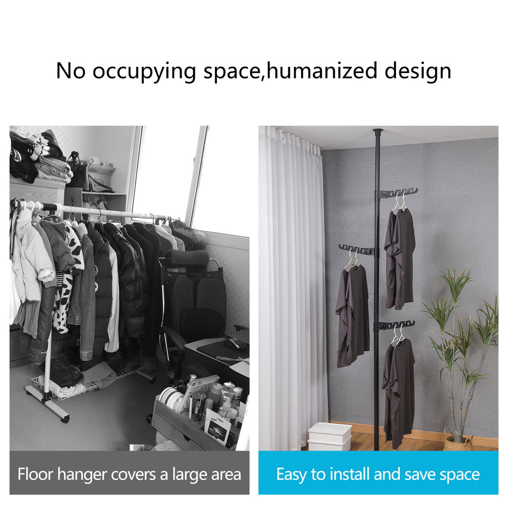 Black Adjustable Floor to Ceiling Tension Clothes Drying Rack A630239