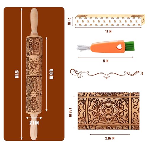 17" Wooden Rolling Pins with European Embossed Designs J885