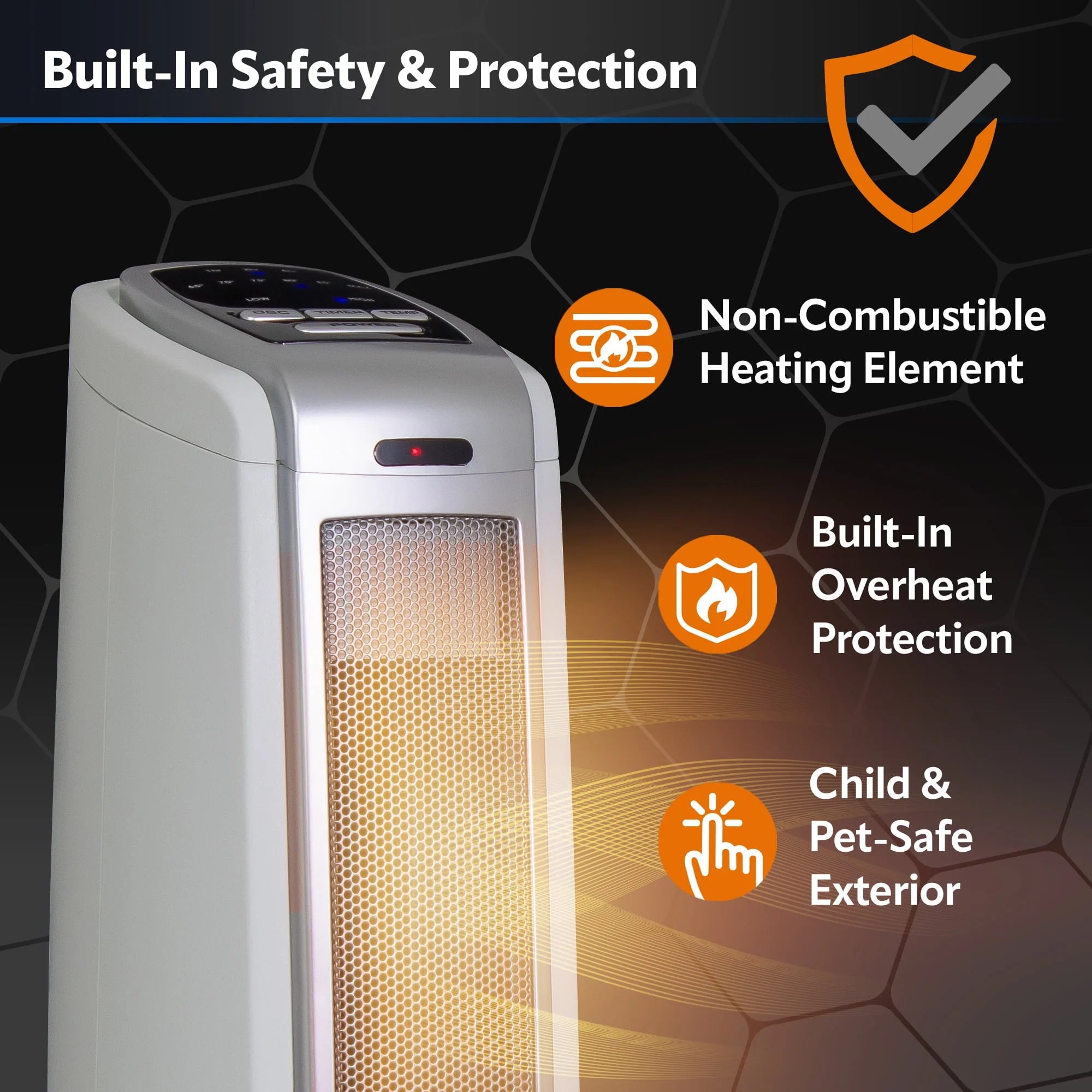 22.5 1500W Oscillating Ceramic Tower Electric Space Heater White U82093
