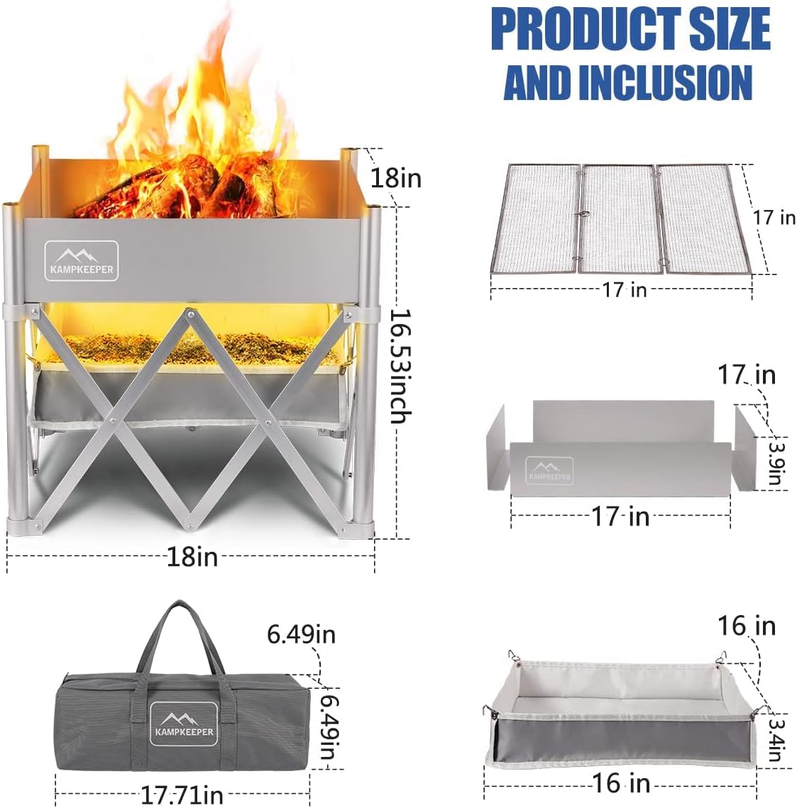 18 Inch Portable Wood Burning Fire Pit with Heat Shield E19841