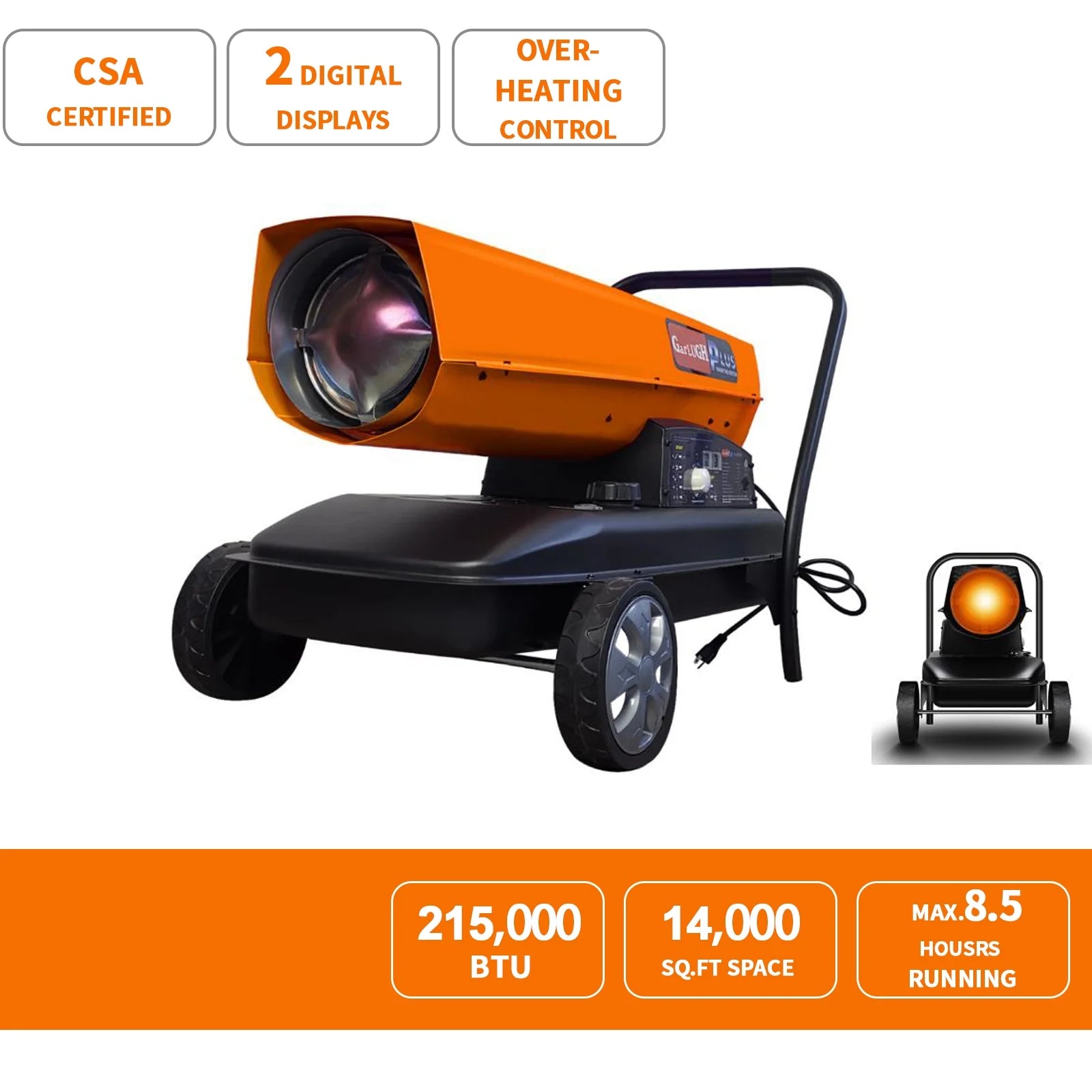 215000BTU Heavy-duty Kerosene Diesel Heater with Thermostat Control U500