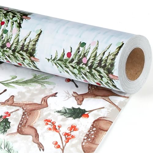 Reversible Kraft Christmas Wrapping Paper - Jumbo Roll - 30 Inch X 33 Feet - Vintage Trucks Design D8251