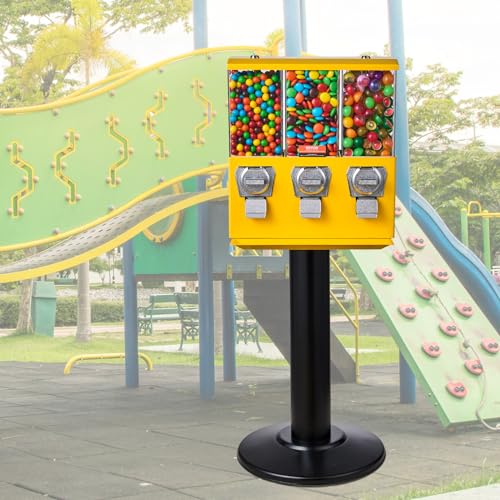 Yellow Triple Compartment Candy Dispenser with Iron Stand J380591