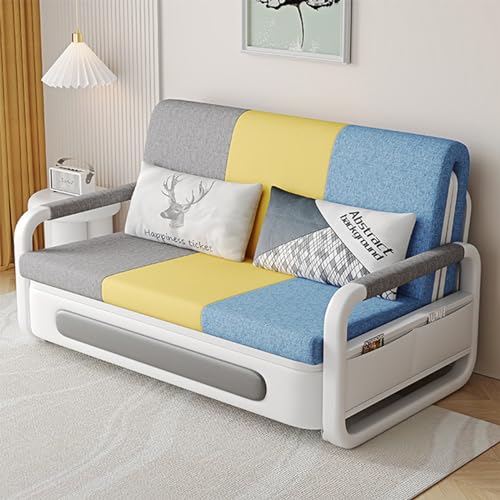 Grey-Yellow-Blue Folding Sofa Bed with Foam Mattress O574