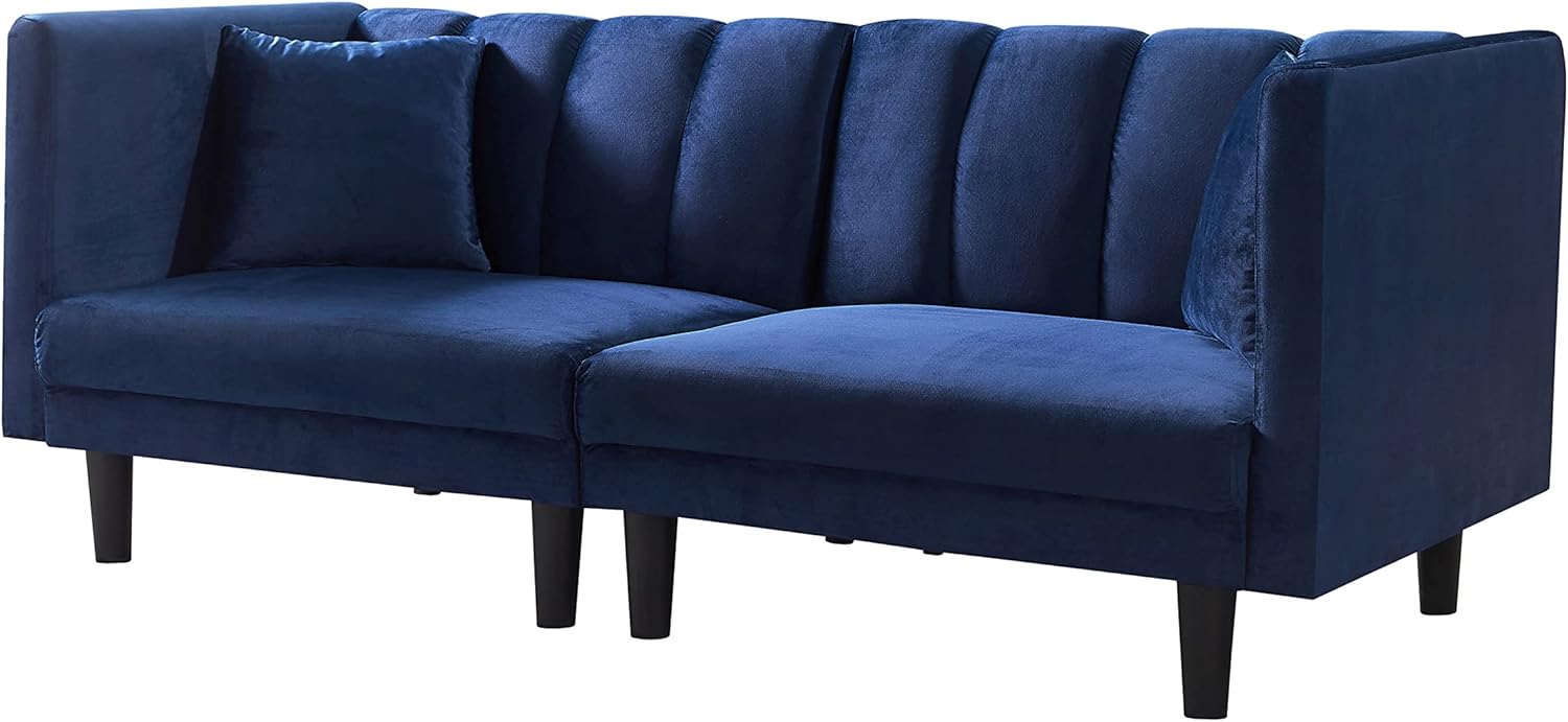 Navy Blue Velvet Tufted Futon Sofa Z75782