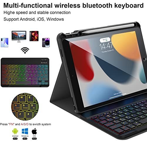 Bluetooth Wireless Keyboard Case for iPad 10.2 9th/8th/7th Gen with Pencil Holder Y9124