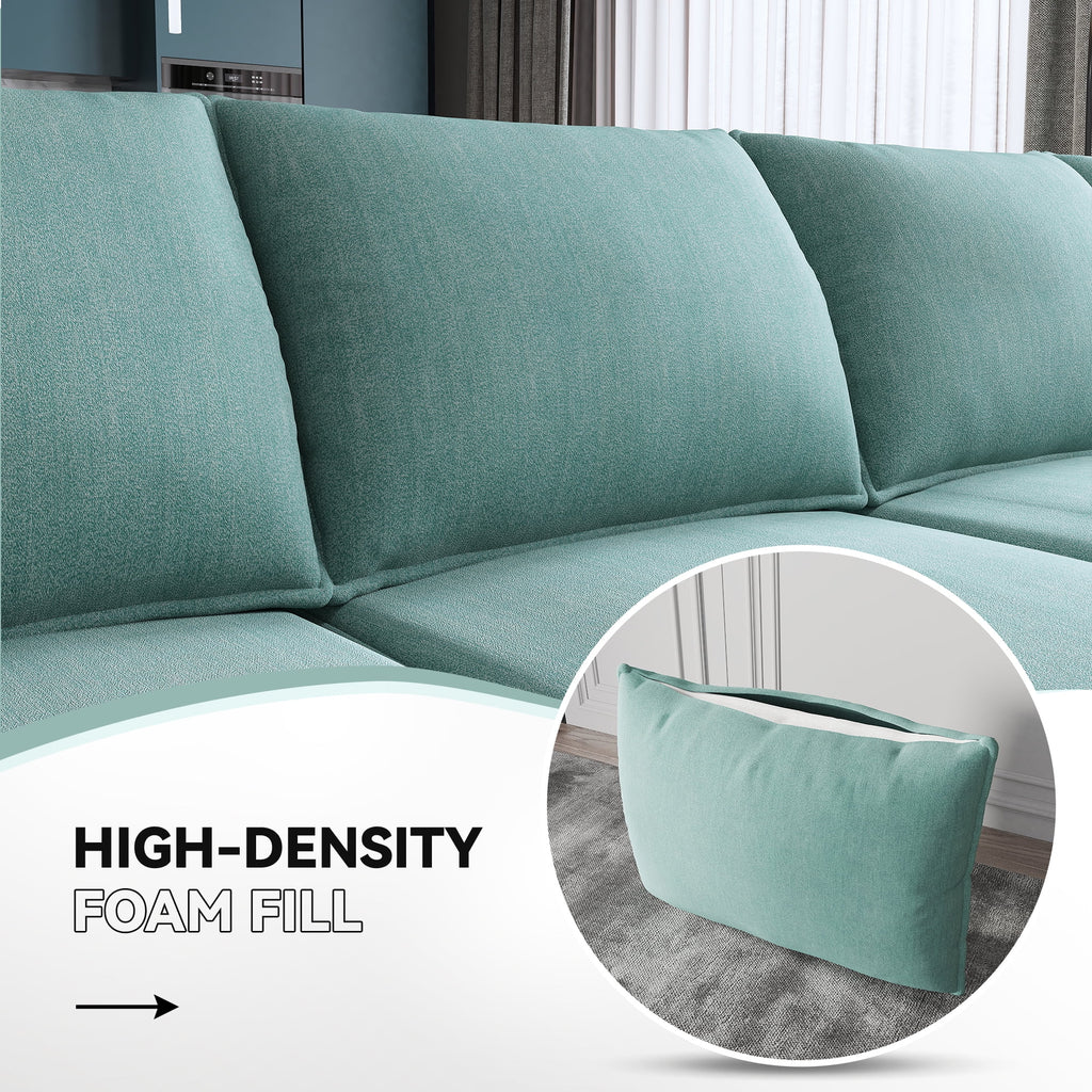 Aqua Blue Fabric 6 Pieces Sleeper Sectional Sofa Bed with Storage Ottomans X329