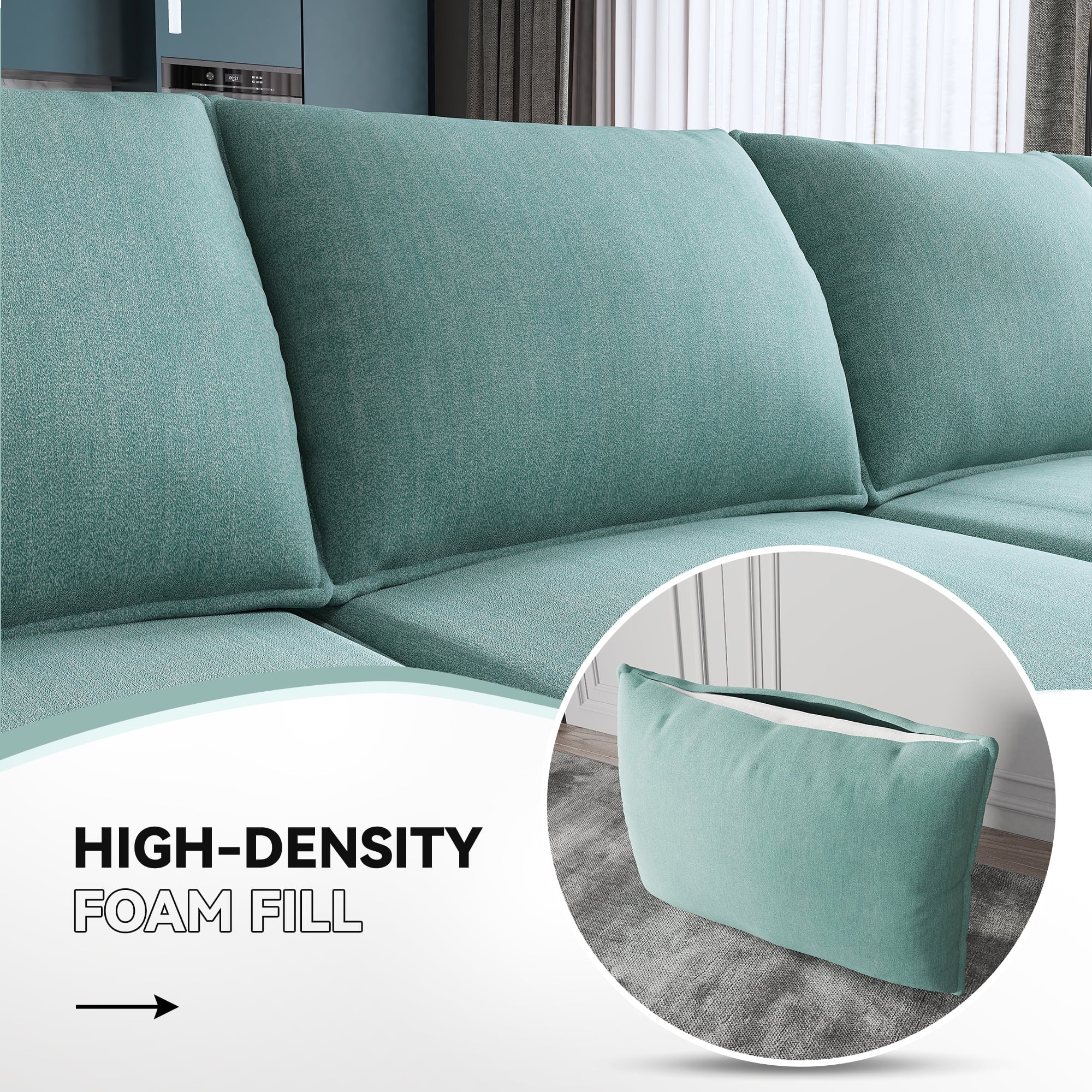 Aqua Blue Fabric 6 Pieces Sleeper Sectional Sofa Bed with Storage Ottomans X329