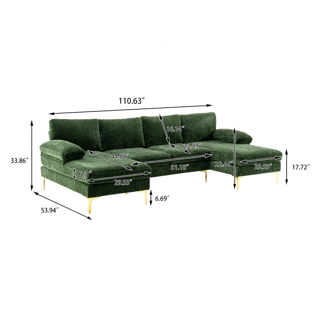 Velvet Sectional Sofa with Golden Metal Legs Y773