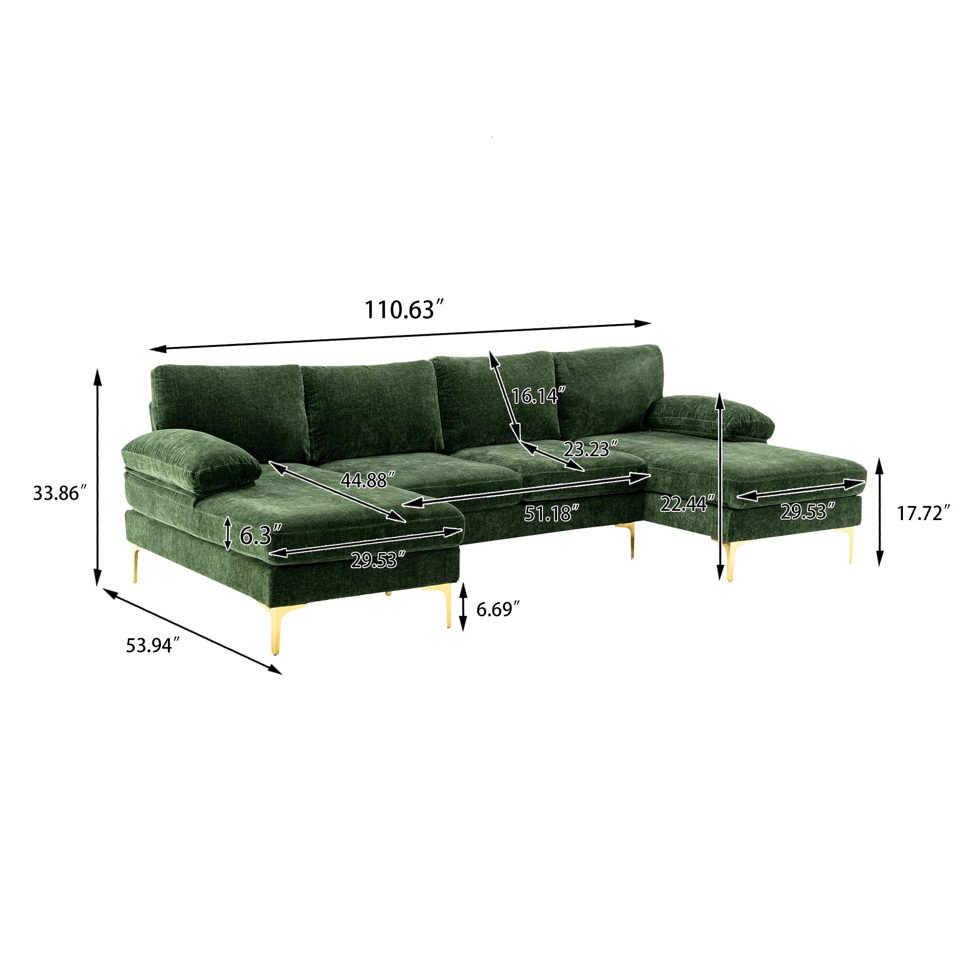 Velvet Sectional Sofa with Golden Metal Legs Y773