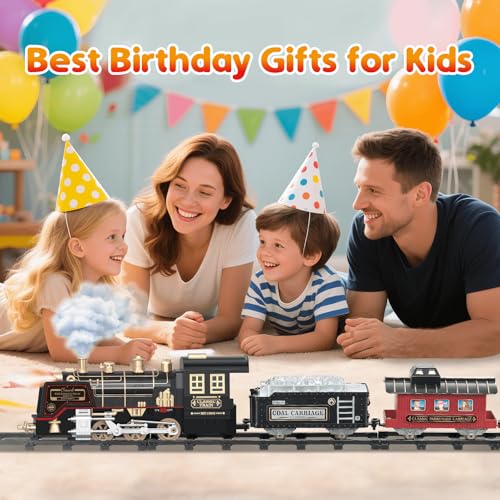 Remote Control Steam Locomotive Toy Train with Smoke, Lights, Sound & Tracks J3276