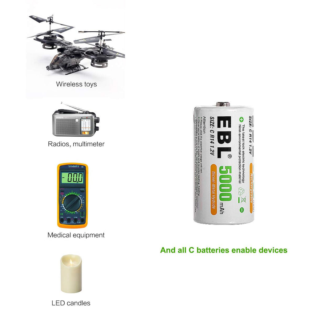 Pack of 4 Rechargeable C Batteries 5000mAh Ni-MH L9989