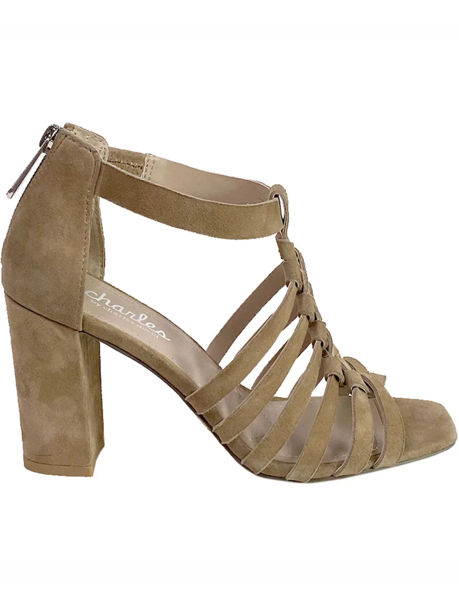 Beige Woven Leather Square Toe Block Heel Dress Sandals I179294