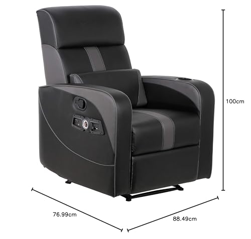 Black Recliner Gaming Chair with Bluetooth Audio System and Footrest C95784