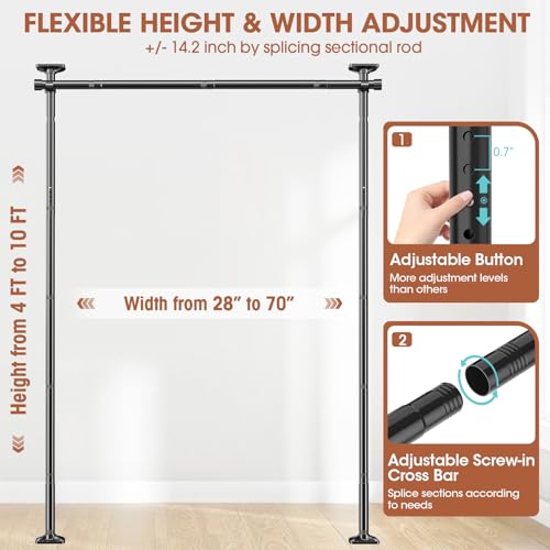 Black Heavy Duty Tension Rod Room Divider Curtain Rod, Adjustable 4-10ft(H) 28-70inch(W) B47818