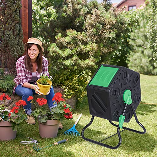 37 Gallon Dual Chamber Composter Tumbler with Steel Frame C134