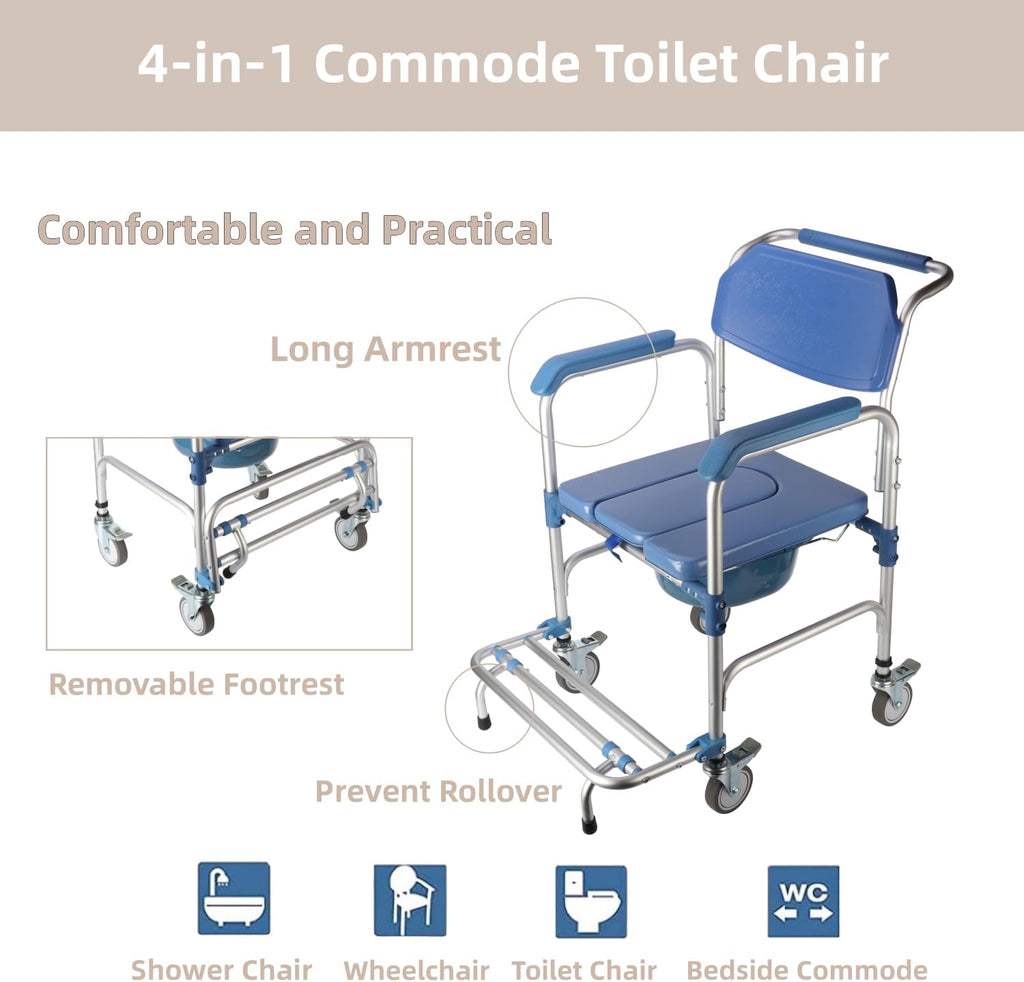 Shower Commode Chair with Wheels Y77315
