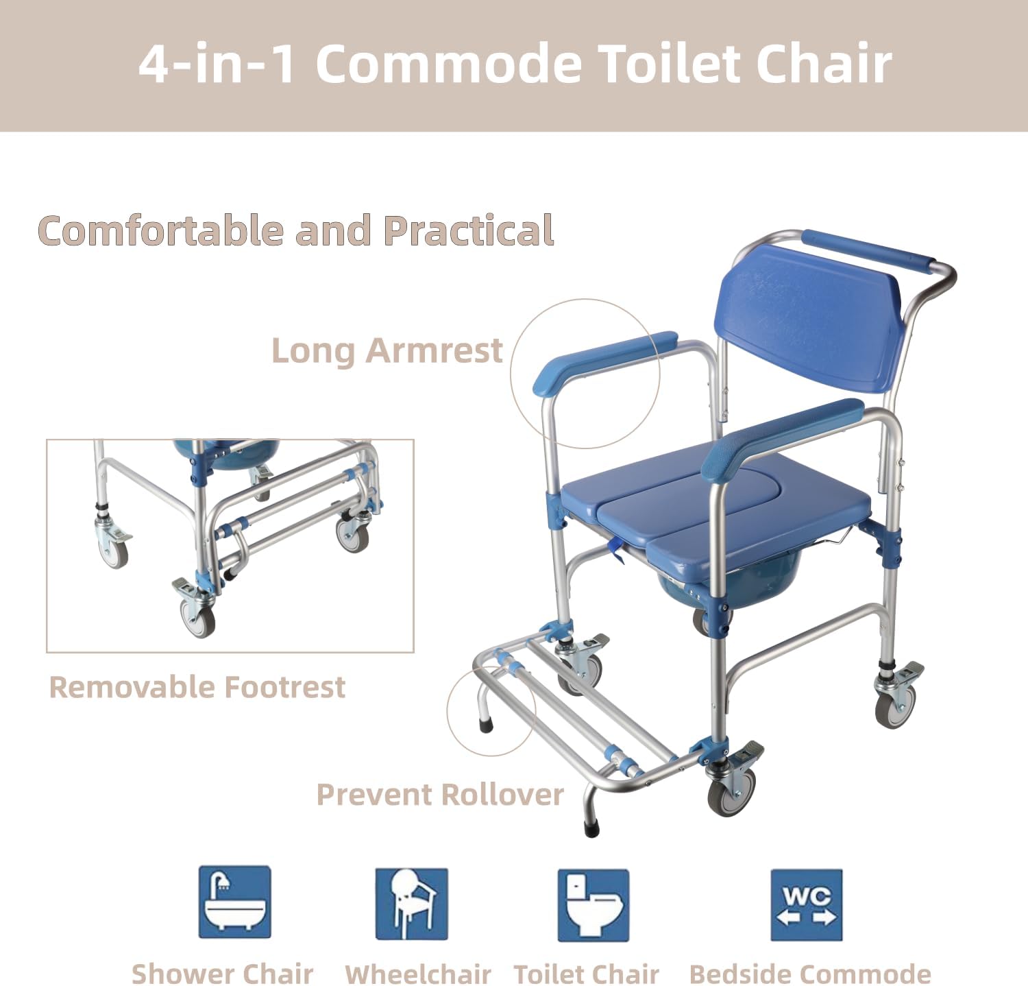 Shower Commode Chair with Wheels Y77315