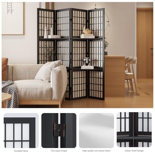 66.9Inch Tall Folding Wood Screen (4Panels, Black) Q97199