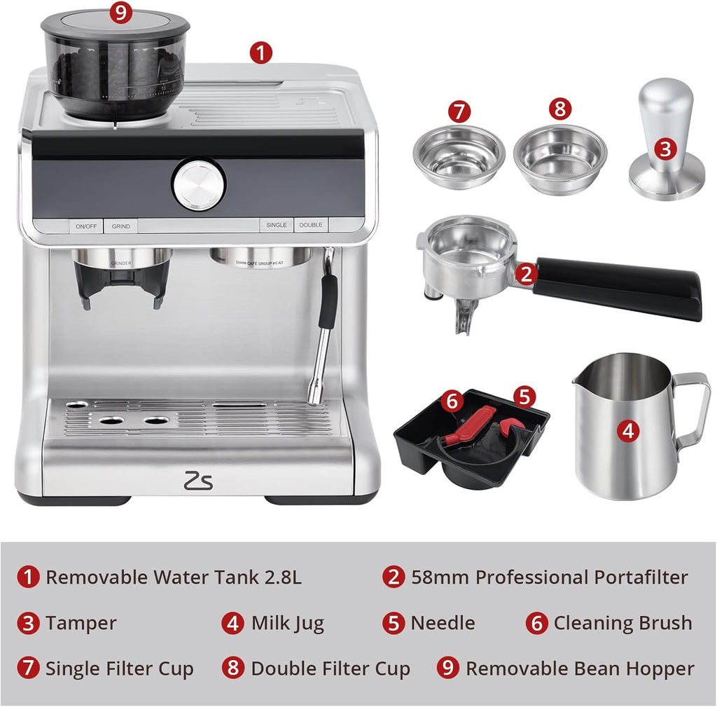 Stainless Steel Espresso Machine 20 Bar Pressure with Milk Frother 2.8l Water Tank G3302