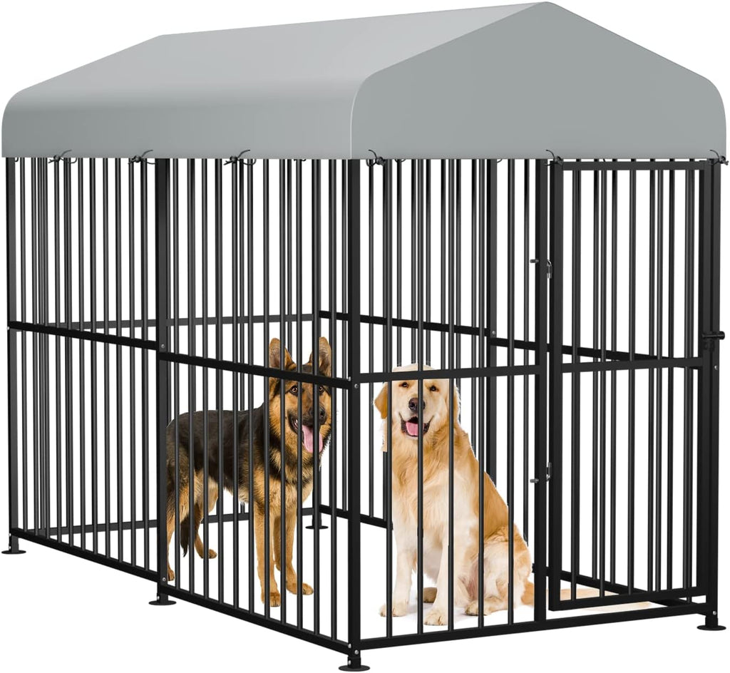 Large Outdoor Metal Dog Kennel with Top Cover, 4'L x 8'W x 6'H H658570
