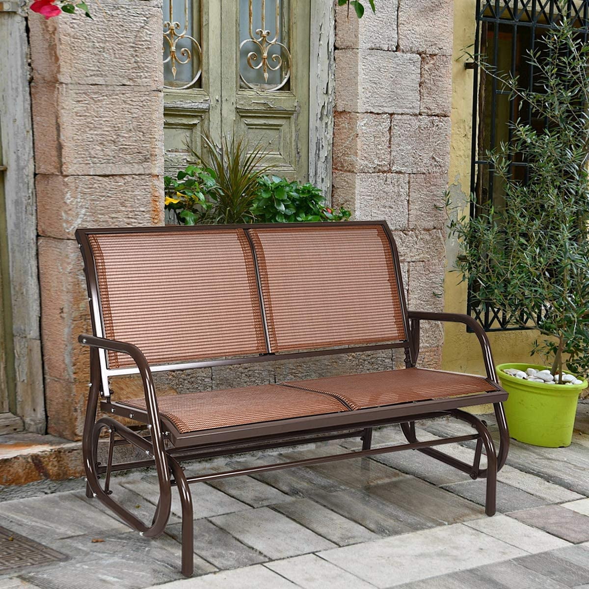 Brown Steel 48 Inch 2 Person Swing Glider Chair I324980