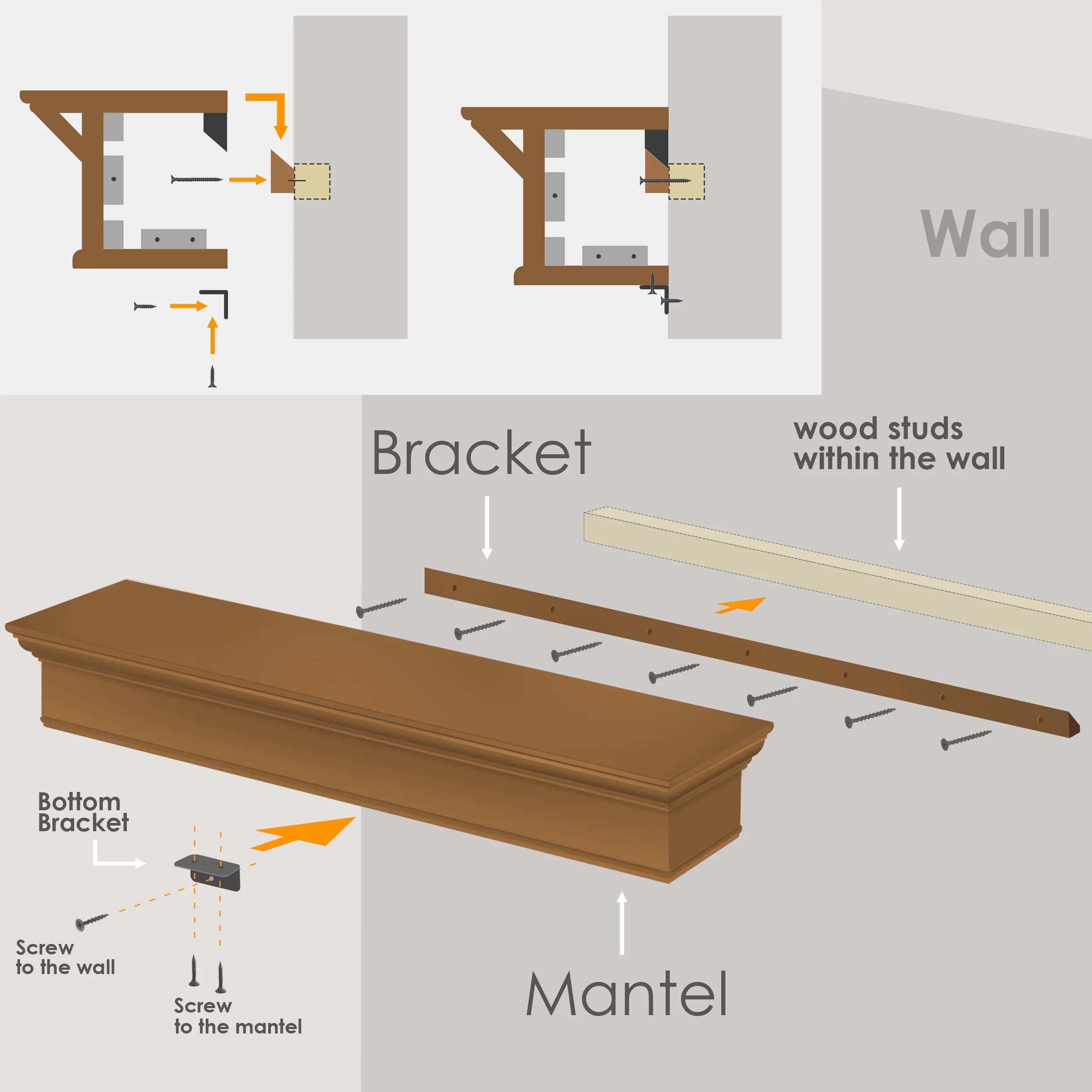 48" Rustic Ash Wood Mantel Shelf L15404