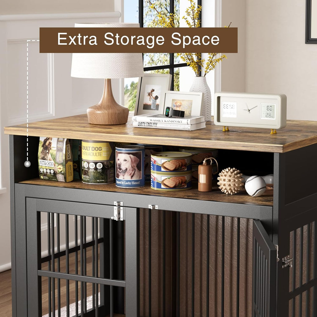 Brown Wooden Dog Crate with Wheels H910