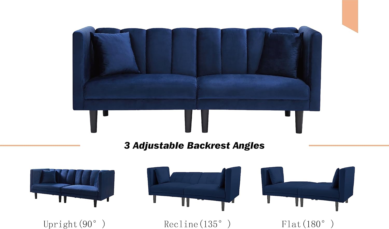 Navy Blue Velvet Tufted Futon Sofa Z75782
