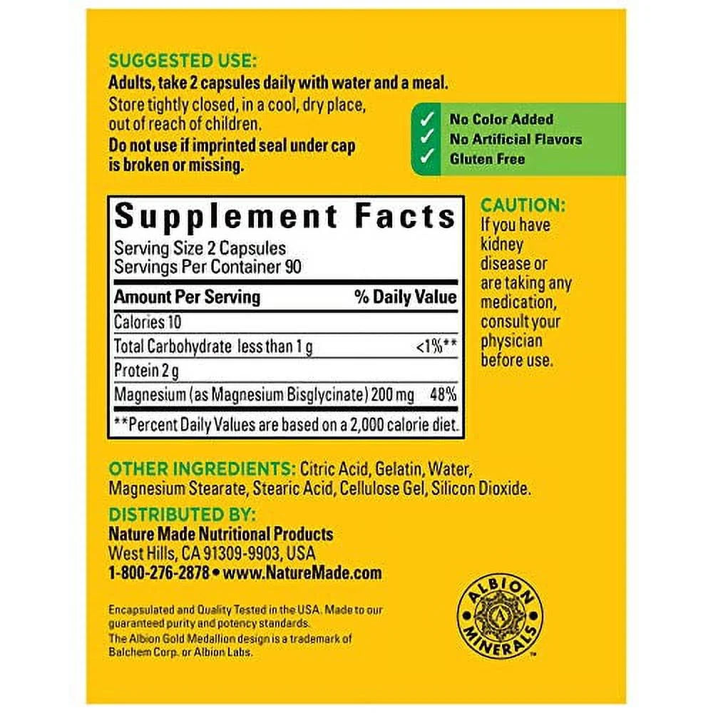 Magnesium Glycinate 200 mg, 180 Capsules P744089