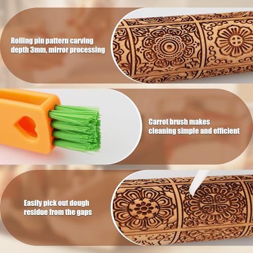 17" Wooden Rolling Pins with European Embossed Designs J885