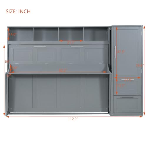 Queen Size Murphy Bed Wall Bed with Closet and Drawers Q8254