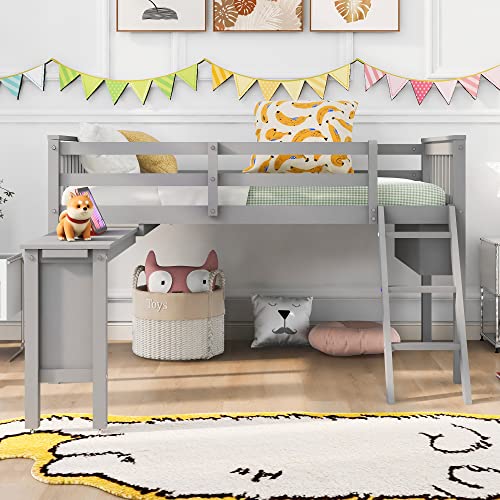 White Full Size Low Loft Bed with Desk and Chair P95809