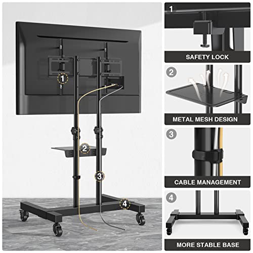 White Rolling TV Stand with Lockable Wheels Height Adjustable Shelf for 32-83 Inch TV Loading 110 lbs K7362