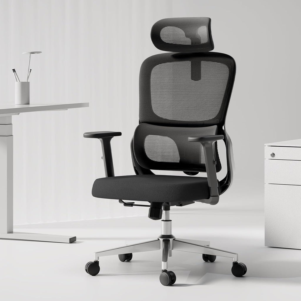 Black Ergonomic Swivel Office Chair with Adjustable Armrest and Headrest J7574