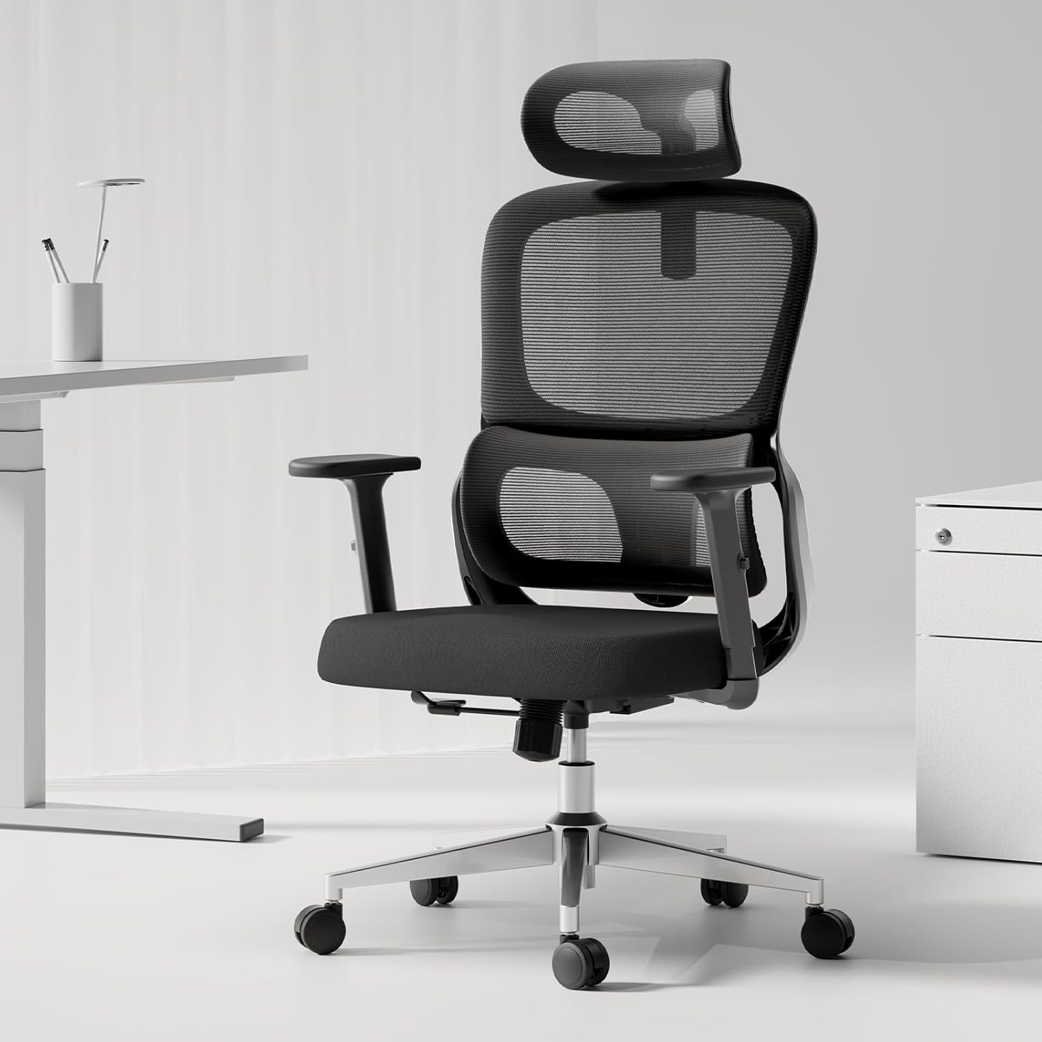 Black Ergonomic Swivel Office Chair with Adjustable Armrest and Headrest J7574