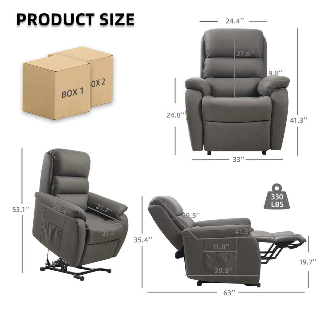 Large Power Lift Recliner with Massage and Heat, Fabric (Darkgrey) T5438