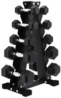 Rubber Coated Hex Dumbbell Set with Storage Rack B843