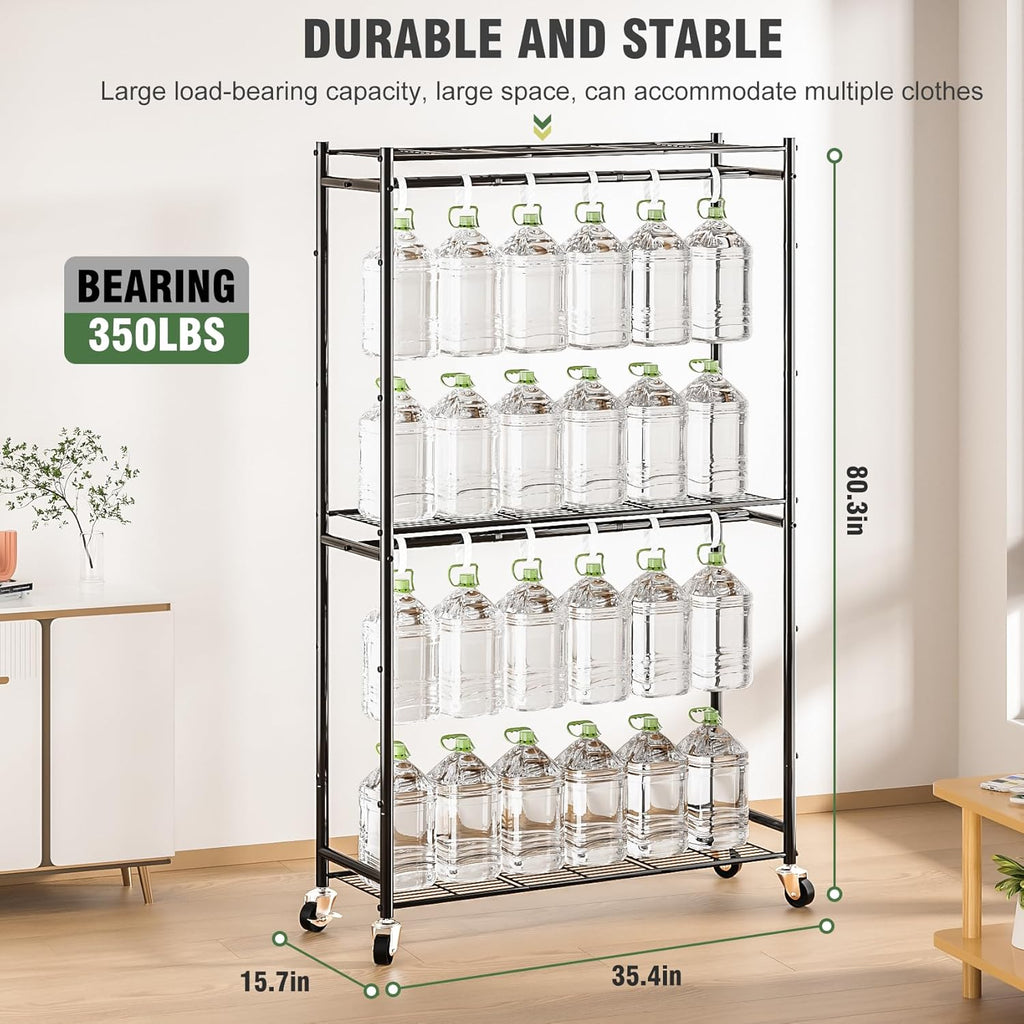 Heavy Duty Metal Rolling Clothes Rack with Double Rods & 3 Wire Shelves X99438