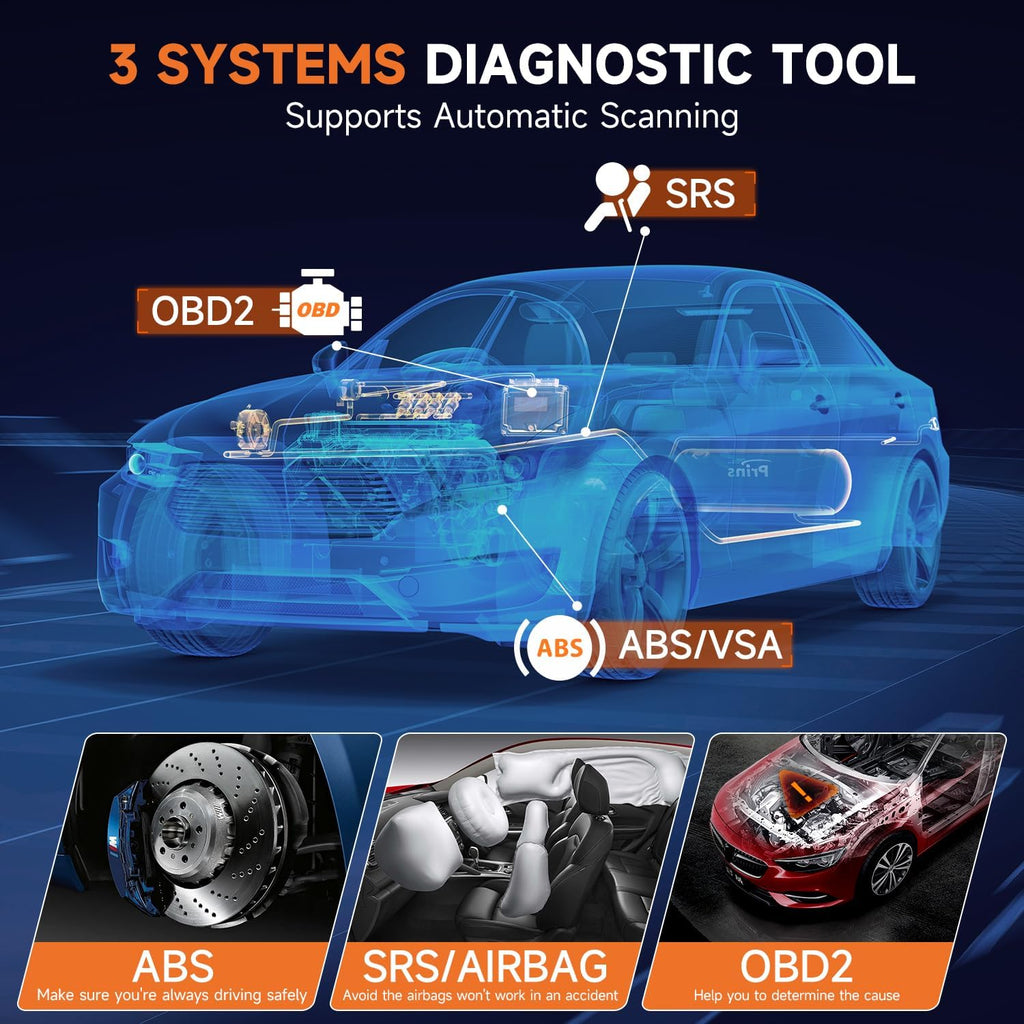 OBD2 Scanner with ABS Auto Bleed ABS SRS/Airbag Car Diagnostic Tool, 12V Car Battery Tester A171