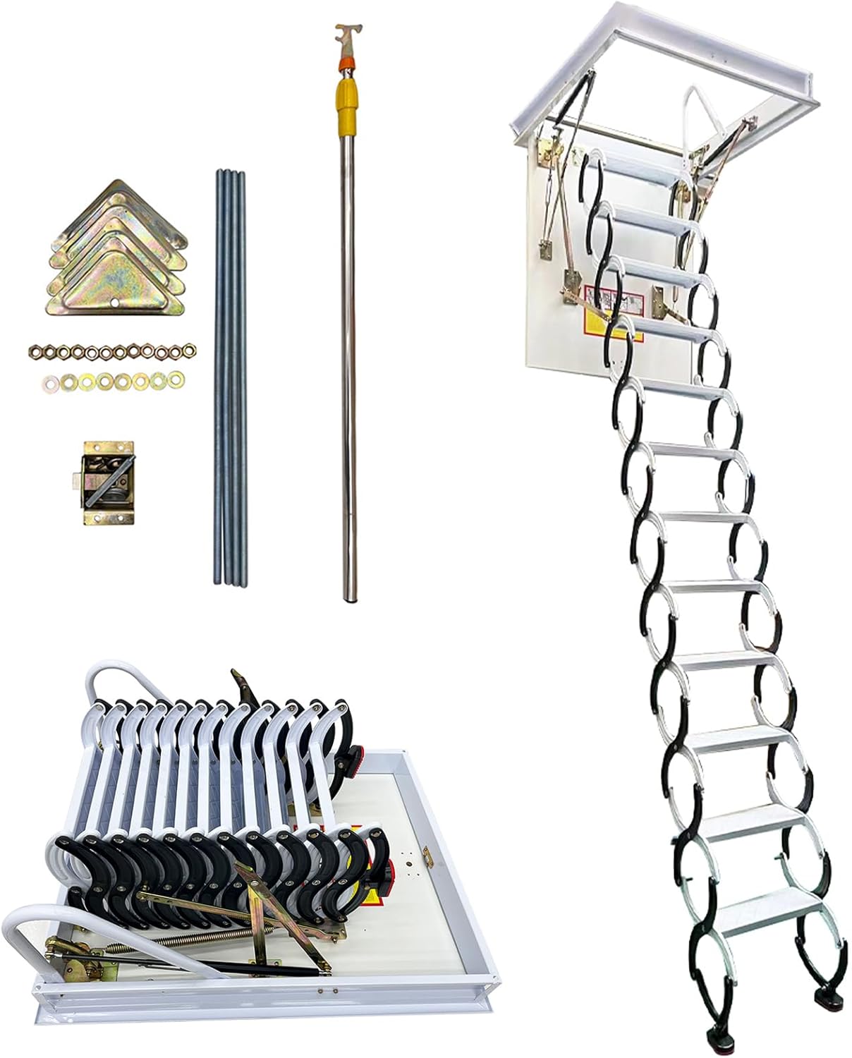 Black + White 9.84ft Adjustable Height Retractable Attic Ladder A139125